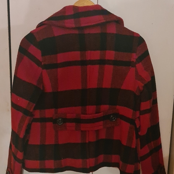 American eagle xs red/white plaid pea coat - Picture 4 of 4